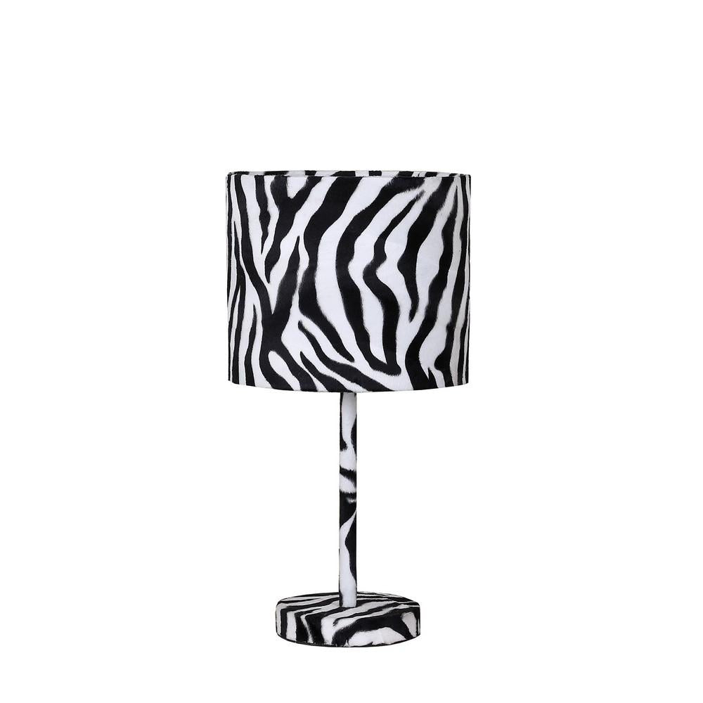 Fabric Wrapped Table Lamp with Animal Print, White and Black - BM233929