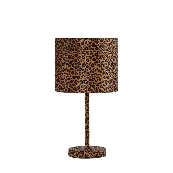 Fabric Wrapped Table Lamp with Dotted Animal Print, Brown and Black - BM233930