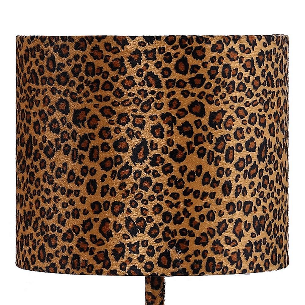 Fabric Wrapped Table Lamp with Dotted Animal Print, Brown and Black - BM233930