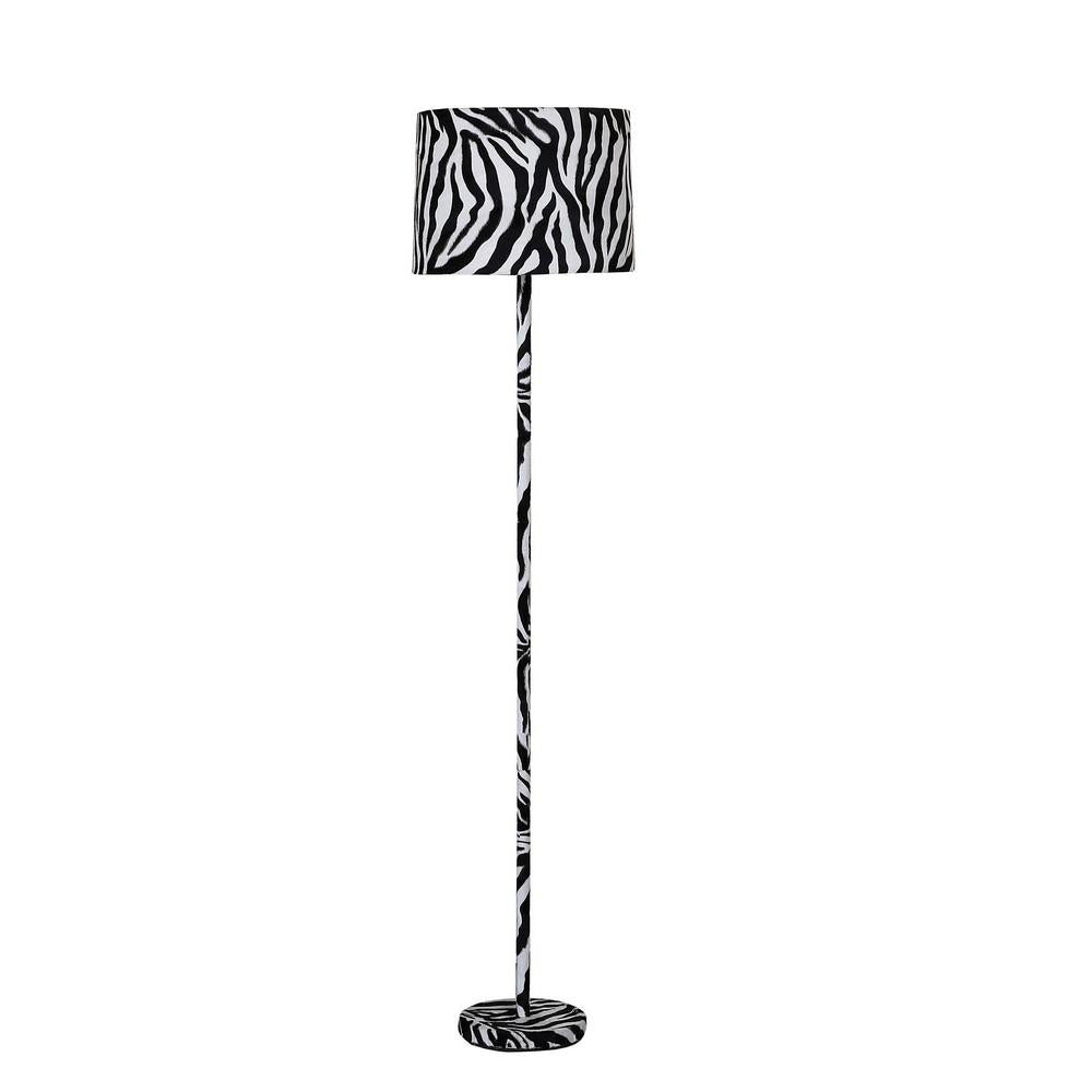 Fabric Wrapped Floor Lamp with Animal Print, White and Black - BM233931