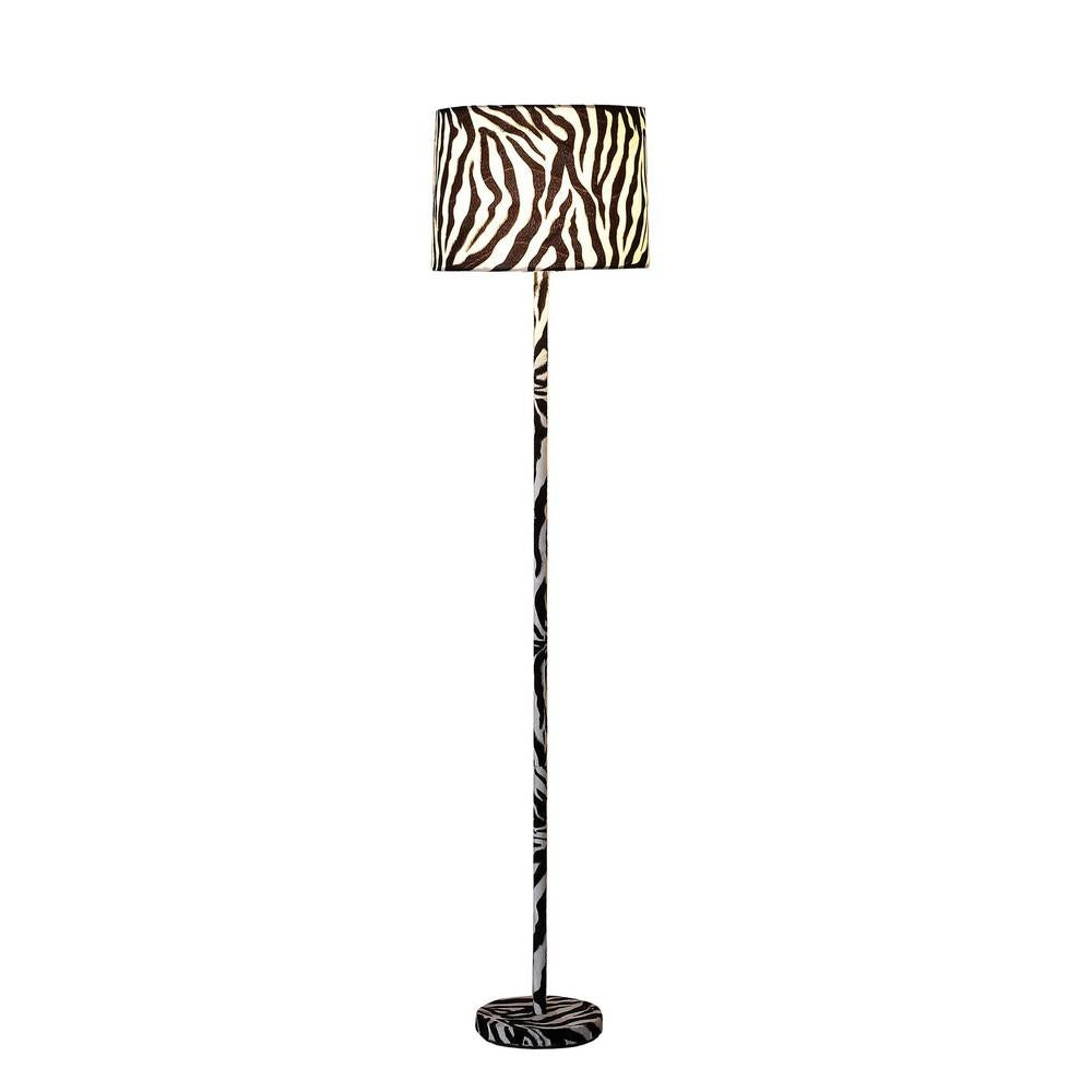 Fabric Wrapped Floor Lamp with Animal Print, White and Black - BM233931
