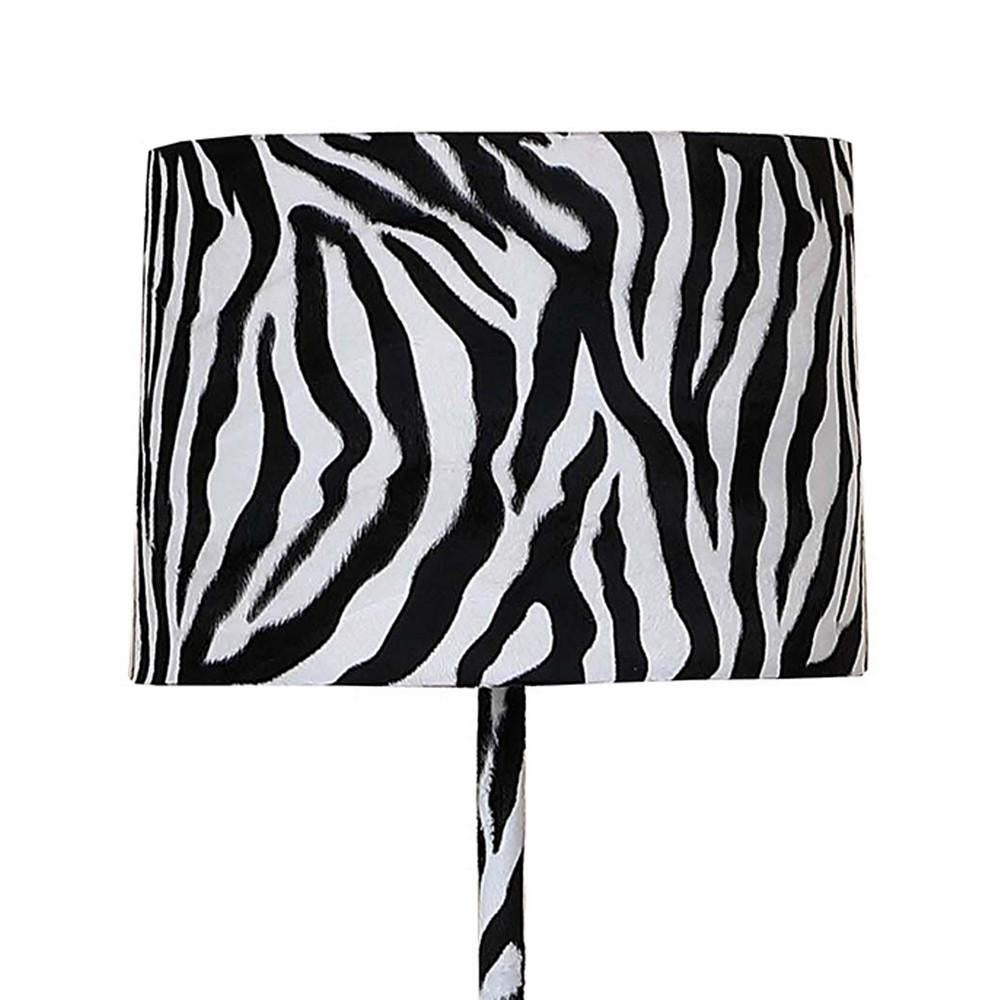 Fabric Wrapped Floor Lamp with Animal Print, White and Black - BM233931