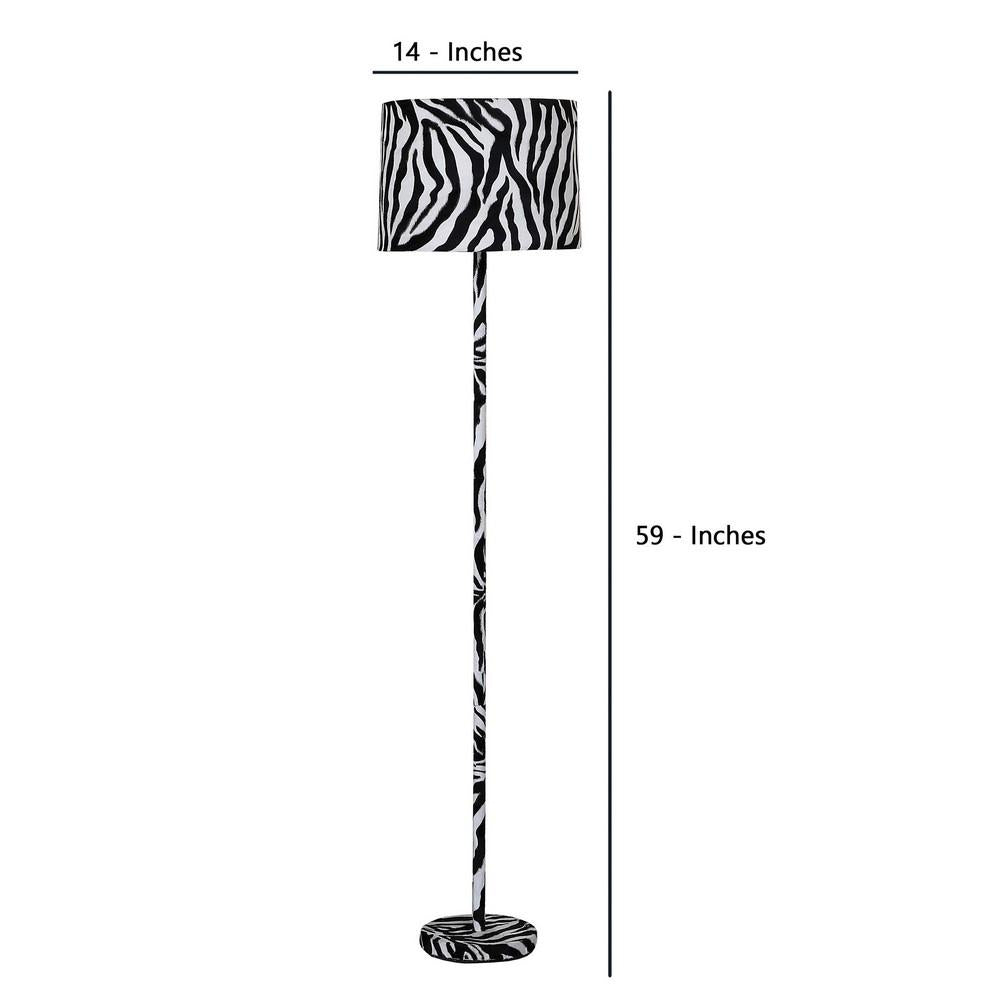 Fabric Wrapped Floor Lamp with Animal Print, White and Black - BM233931