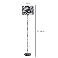 Fabric Wrapped Floor Lamp with Animal Print, White and Black - BM233931