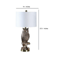 Polyresin Sitting Owl Design Table Lamp with Round Base, Silver - BM233933