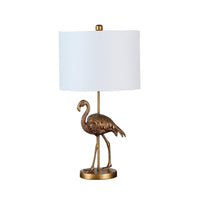 Polyresin Standing Flamingo Design Table Lamp with Round Base, Gold - BM233934