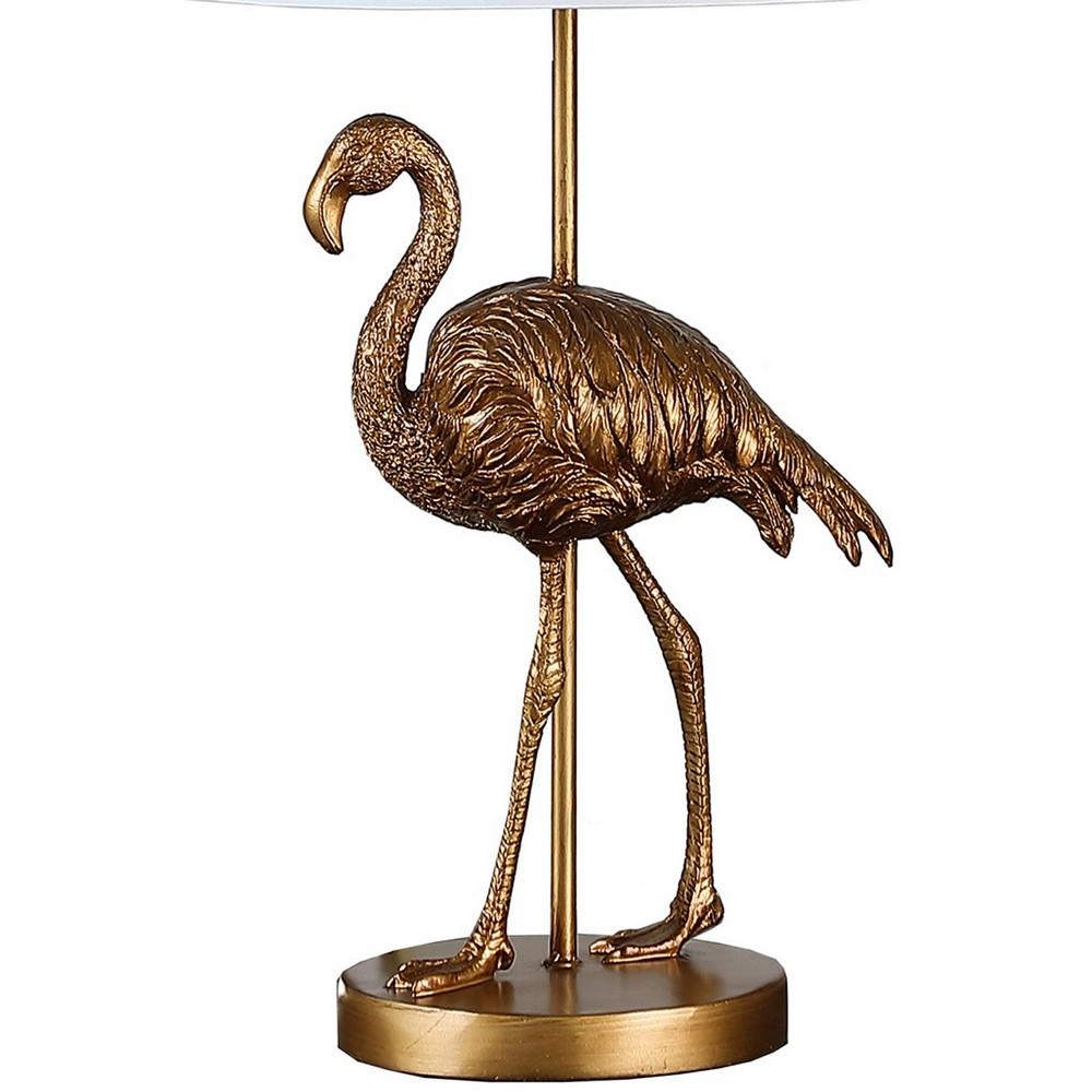 Polyresin Standing Flamingo Design Table Lamp with Round Base, Gold - BM233934