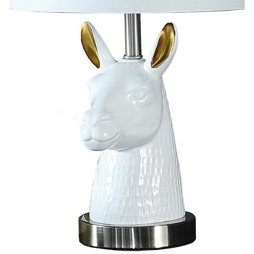 Metal Table Lamp with Llama Animal Head, White - BM233935