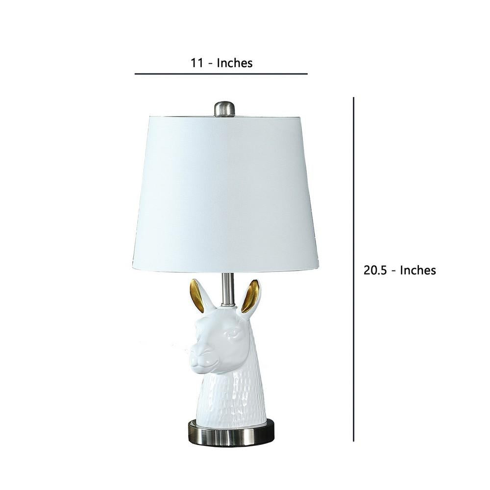 Metal Table Lamp with Llama Animal Head, White - BM233935