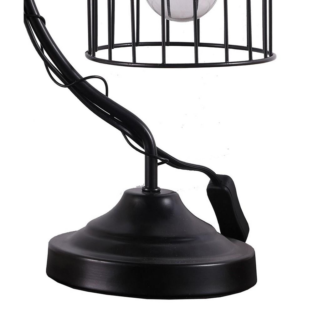 Arc Design Metal Table Lamp with Birdcage Shade, Black - BM233938