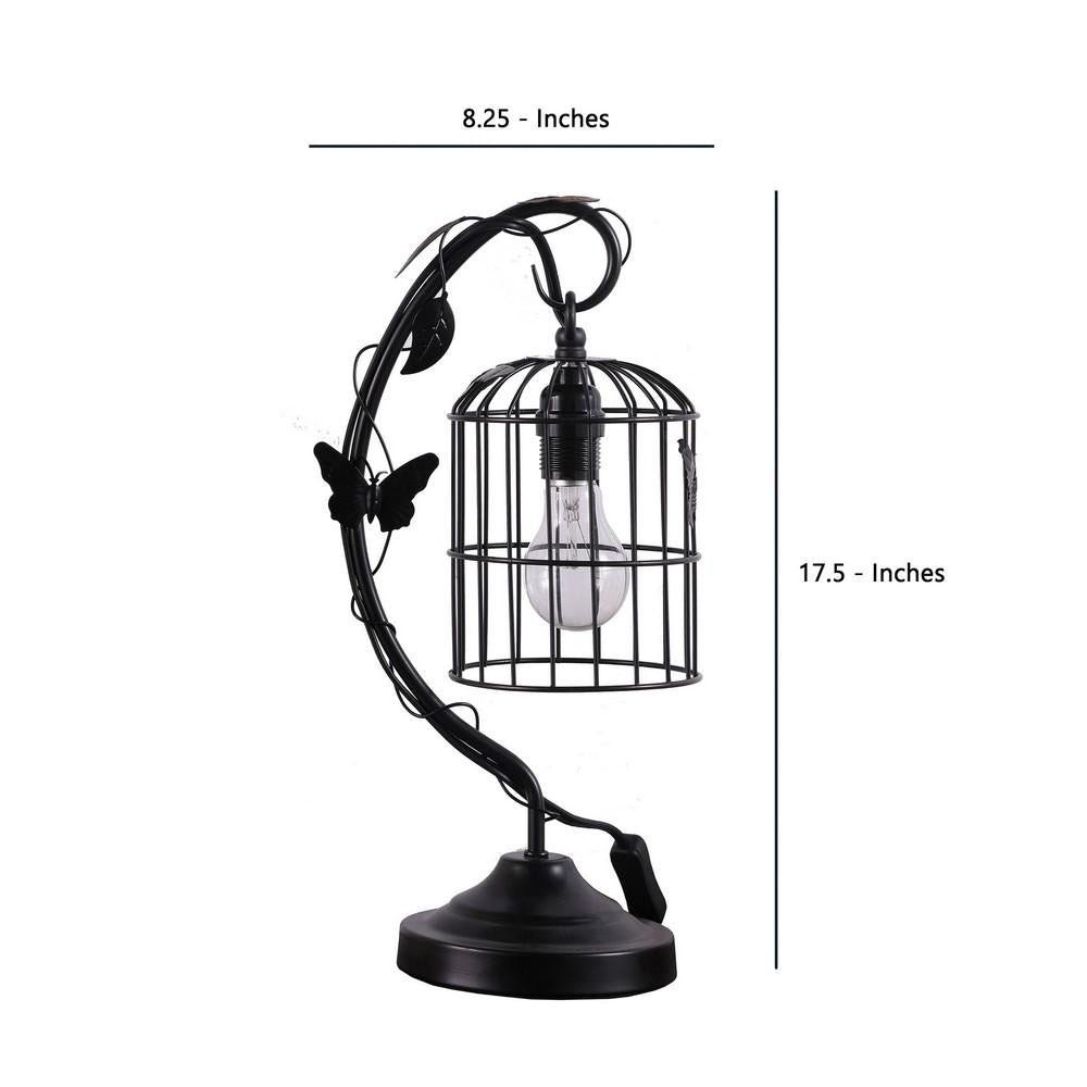 Arc Design Metal Table Lamp with Birdcage Shade, Black - BM233938