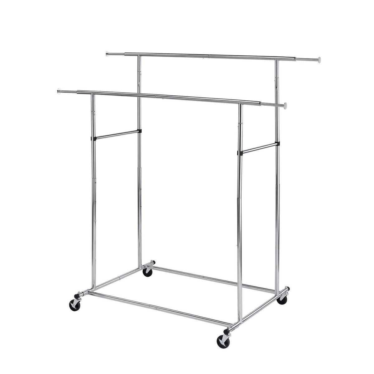 Dual Bar Tubular Metal Frame Garment Rack with Casters, Chrome - BM233941
