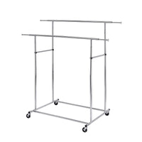 Dual Bar Tubular Metal Frame Garment Rack with Casters, Chrome - BM233941