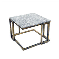 22 Inch Granite Top Plant Stand, Cast Iron Frame, Gray, Black, Gold - BM233956