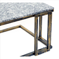 22 Inch Granite Top Plant Stand, Cast Iron Frame, Gray, Black, Gold - BM233956