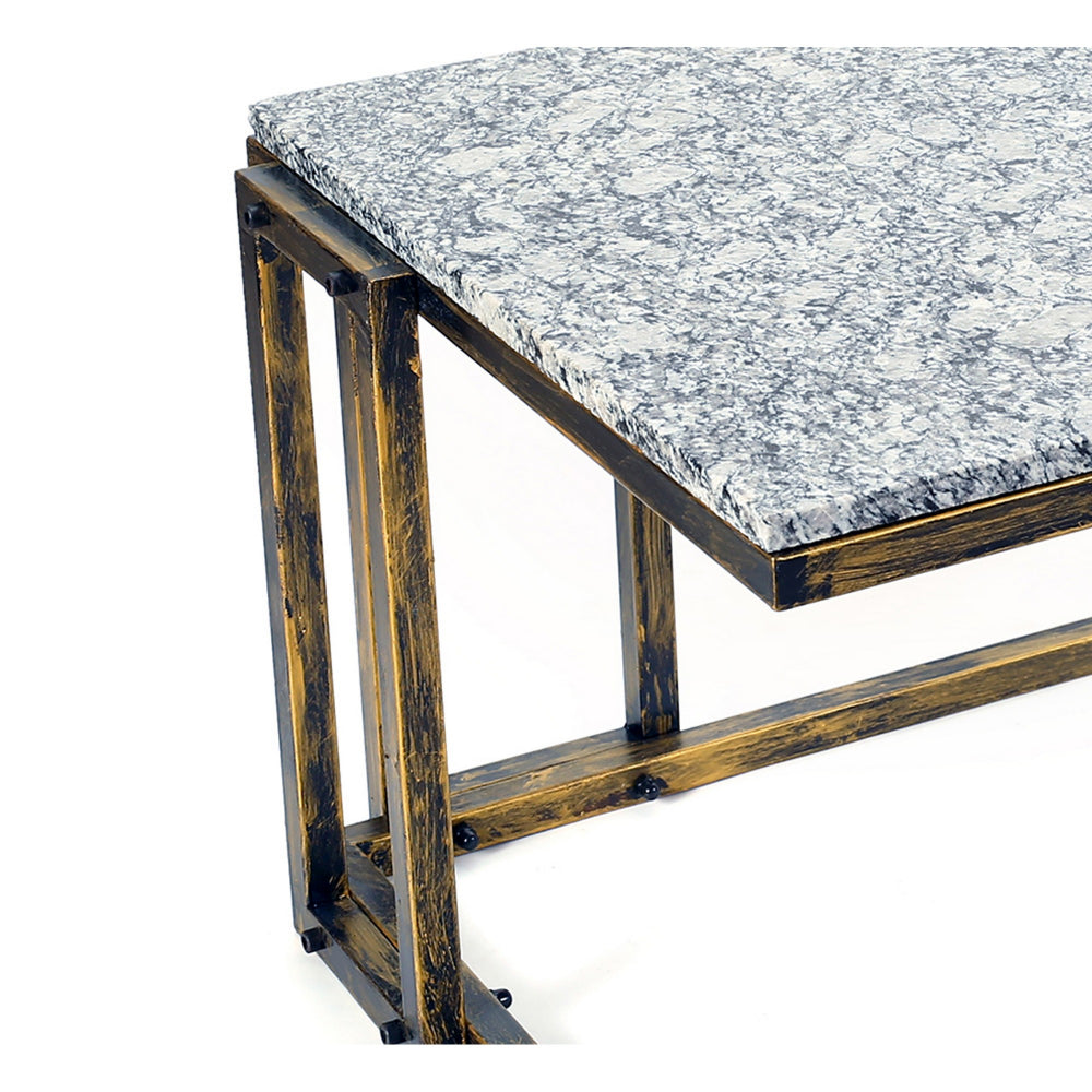 22 Inch Granite Top Plant Stand, Cast Iron Frame, Gray, Black, Gold - BM233956