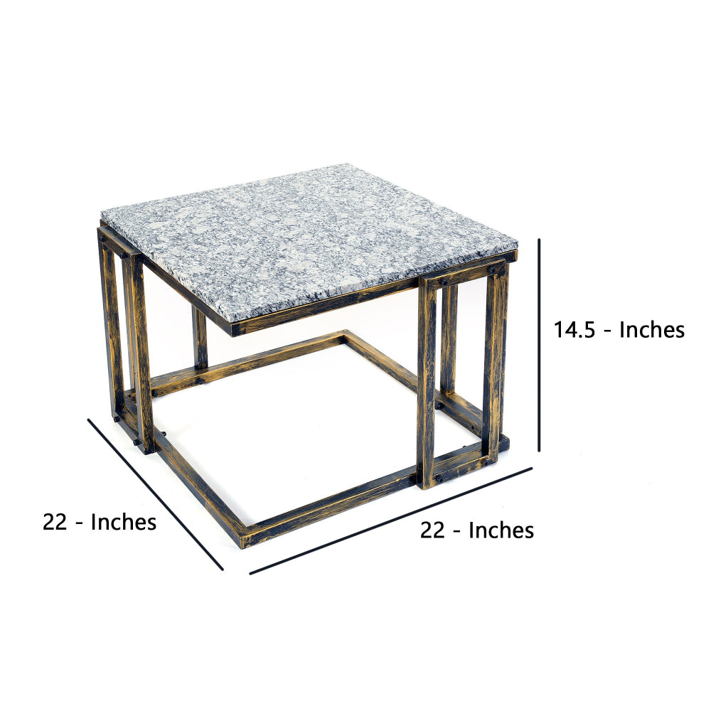 22 Inch Granite Top Plant Stand, Cast Iron Frame, Gray, Black, Gold - BM233956