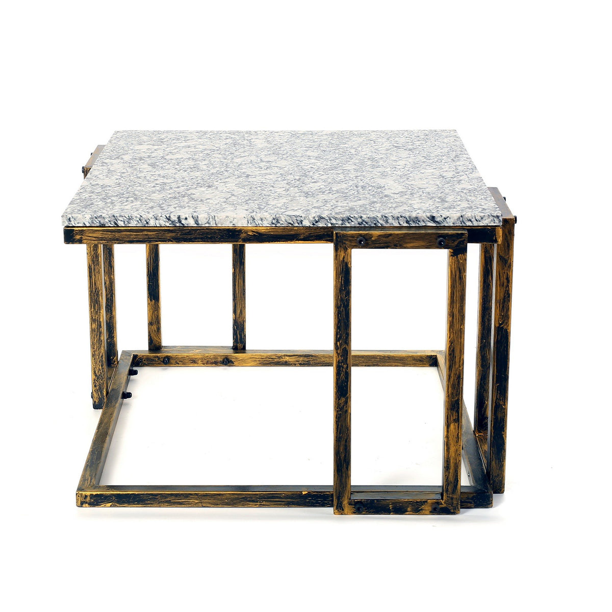 22 Inch Granite Top Plant Stand, Cast Iron Frame, Gray, Black, Gold - BM233956