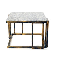 22 Inch Granite Top Plant Stand, Cast Iron Frame, Gray, Black, Gold - BM233956