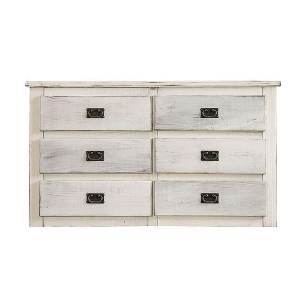 Plank Design 6 Drawer Wooden Dresser with Bail Pulls, White - BM235420