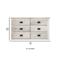 Plank Design 6 Drawer Wooden Dresser with Bail Pulls, White - BM235420