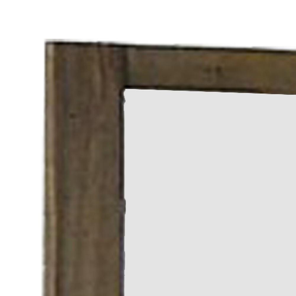 40 Inch Rectangular Wooden Frame Contemporary Mirror, Brown - BM235463