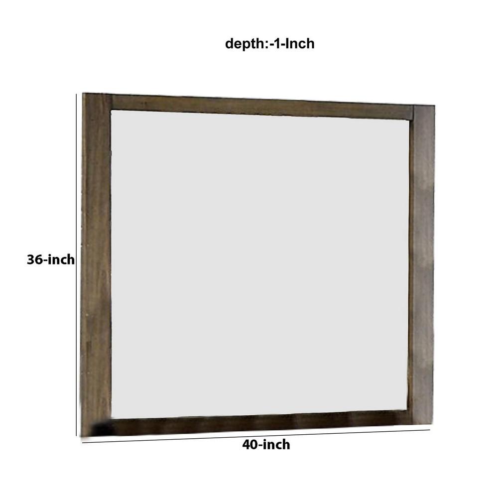 40 Inch Rectangular Wooden Frame Contemporary Mirror, Brown - BM235463
