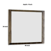 40 Inch Rectangular Wooden Frame Contemporary Mirror, Brown - BM235463