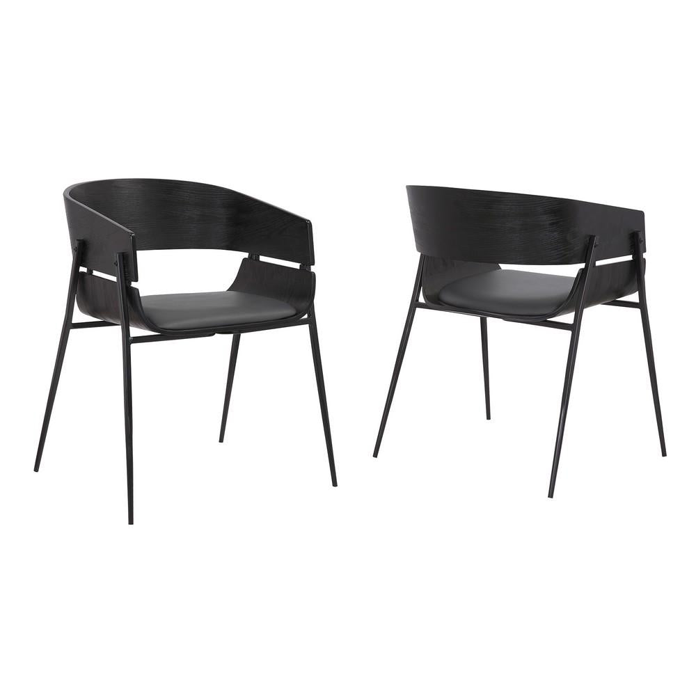 18.5 Inches Round Back Leatherette Dining Chair, Set of 2, Black - BM236362