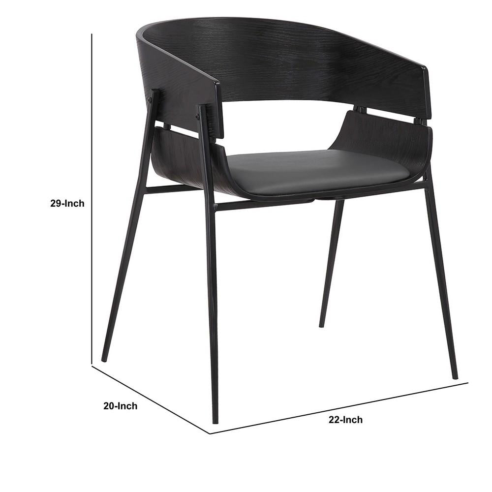 18.5 Inches Round Back Leatherette Dining Chair, Set of 2, Black - BM236362