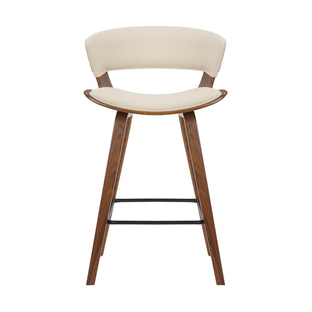 27 Inches Saddle Seat Leatherette Counter Stool, Cream and Brown - BM236365