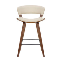 27 Inches Saddle Seat Leatherette Counter Stool, Cream and Brown - BM236365
