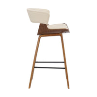27 Inches Saddle Seat Leatherette Counter Stool, Cream and Brown - BM236365