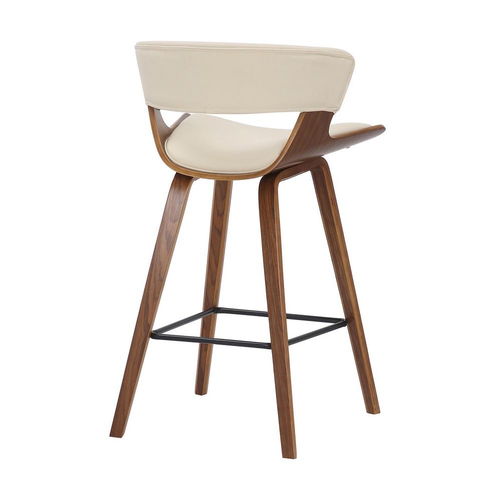 27 Inches Saddle Seat Leatherette Counter Stool, Cream and Brown - BM236365