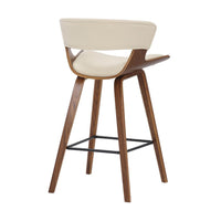 27 Inches Saddle Seat Leatherette Counter Stool, Cream and Brown - BM236365