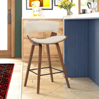 27 Inches Saddle Seat Leatherette Counter Stool, Cream and Brown - BM236365