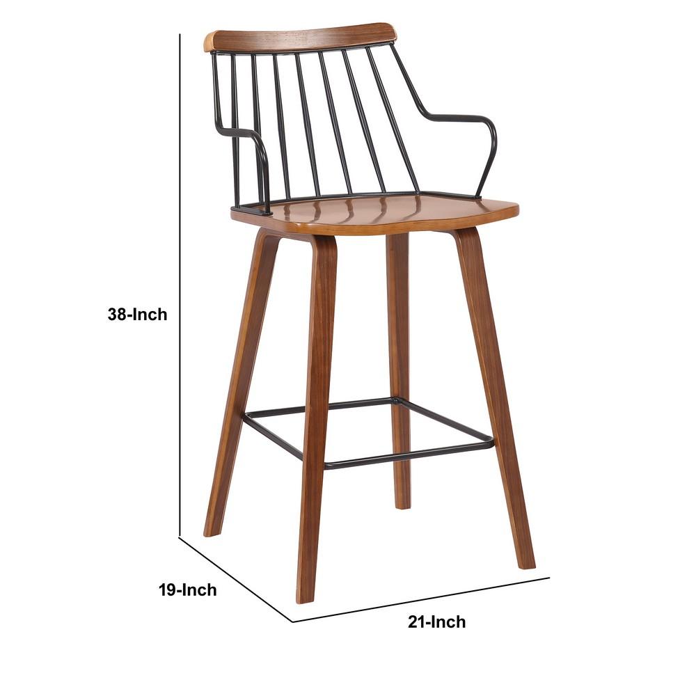 26 Inches Counter Height Barstool with Spindle Back, Brown and Black - BM236366
