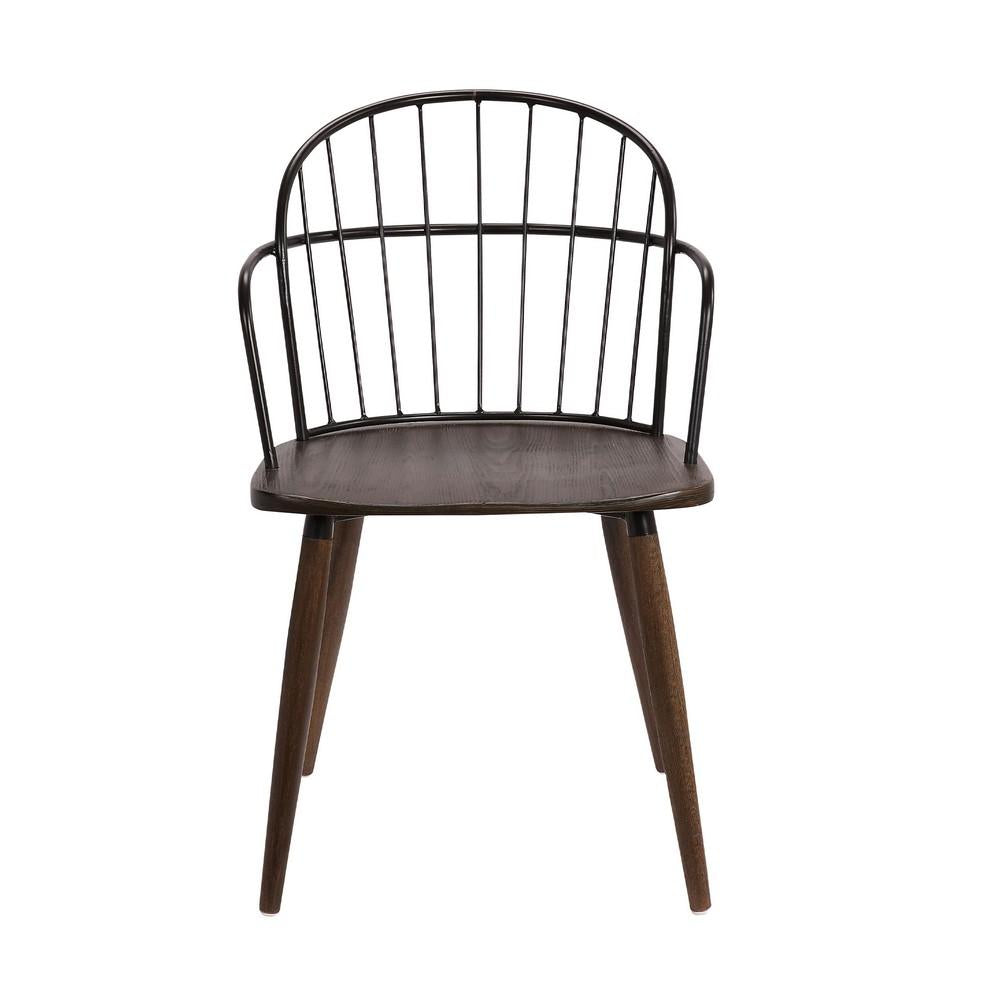 Metal Frame Side Chair with Open Backrest, Black and Brown - BM236435