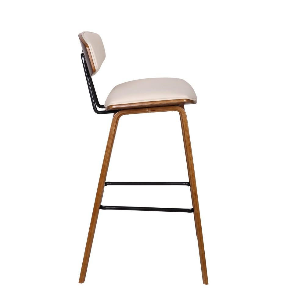 28.5 Inches Contoured Seat Leatherette Barstool, Cream - BM236650