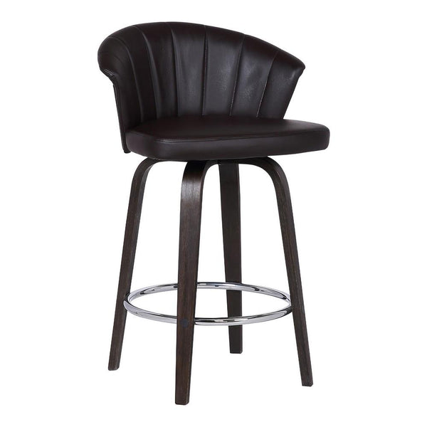 30" Channel Stitched Faux Leather Barstool with Tapered Legs, Brown - BM236725