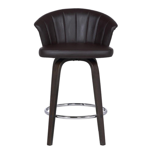 30" Channel Stitched Faux Leather Barstool with Tapered Legs, Brown - BM236725