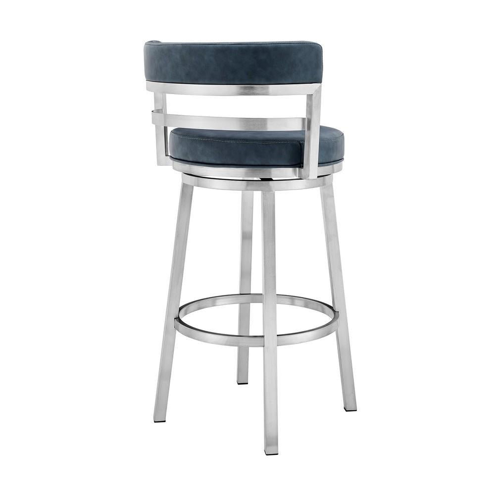 26 Inch Leatherette Counter Height Barstool, Silver and Blue - BM236763