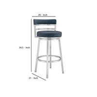26 Inch Leatherette Counter Height Barstool, Silver and Blue - BM236763