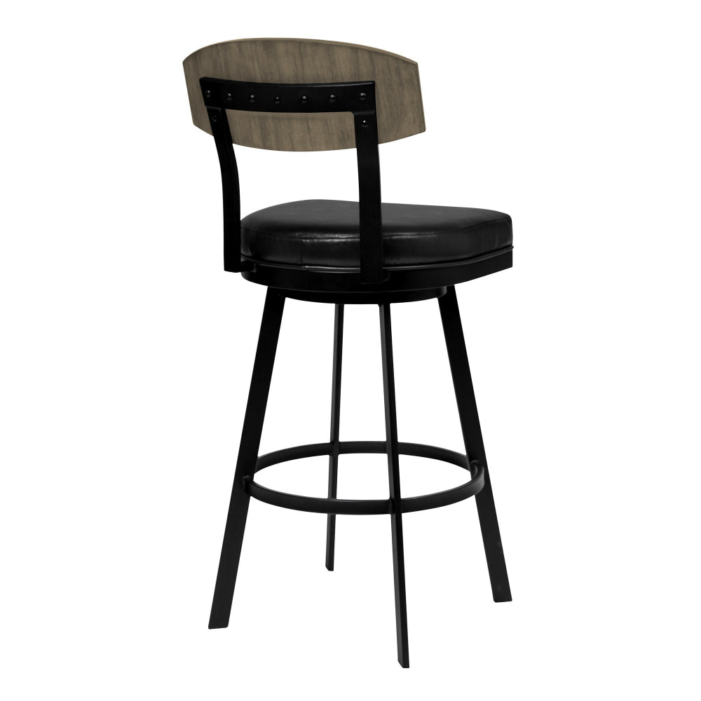 26 Inch Metal and Leatherette Swivel Barstool, Black - BM236779