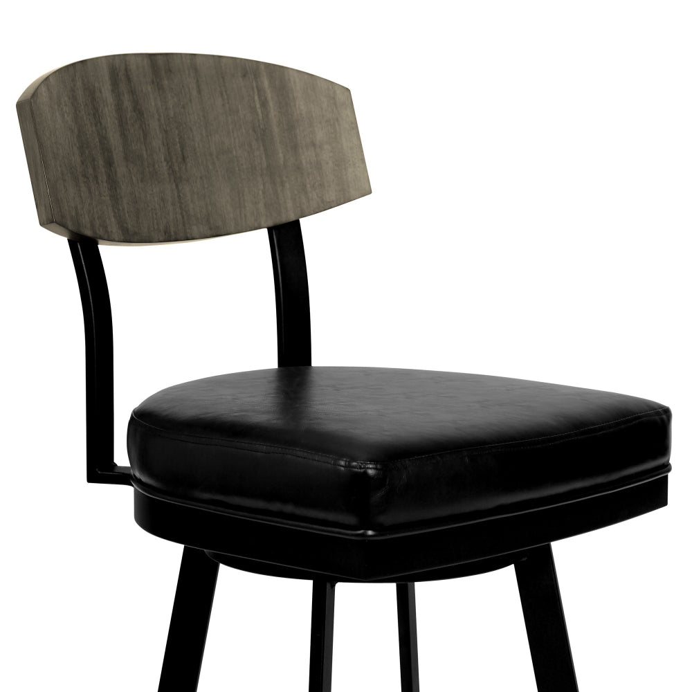 26 Inch Metal and Leatherette Swivel Barstool, Black - BM236779