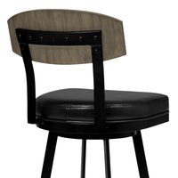 26 Inch Metal and Leatherette Swivel Barstool, Black - BM236779