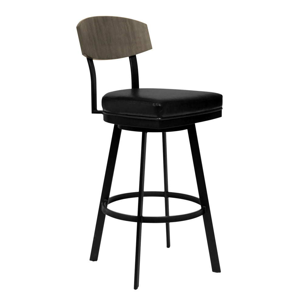 26 Inch Metal and Leatherette Swivel Barstool, Black - BM236779