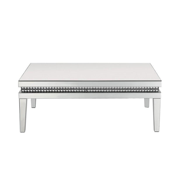 Mirror Inlay Coffee Table with Faux Crystal Accents, Silver - BM238104
