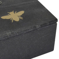 Rectangular Marble Box with Bee Accent and Hexagonal Patten, Black - BM238158