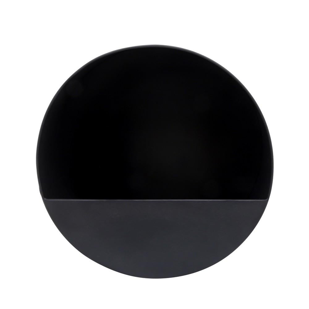 Metal Round Shaped Planter with Mounting Hanger, Black, Set of 2 - BM238178